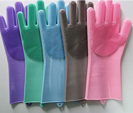 Magic Reusable Silicone Gloves with Wash Scrubber, Heat Resistant, for Cleaning, Household, Dish Washing